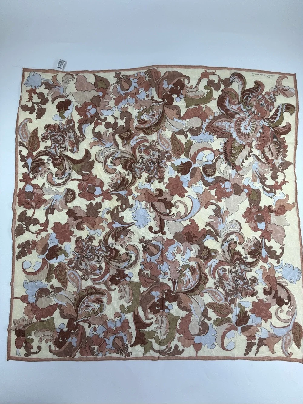 Vintage Oscar de la Renta 100% Silk Scarf Baroque Floral 30x30 Made Japan